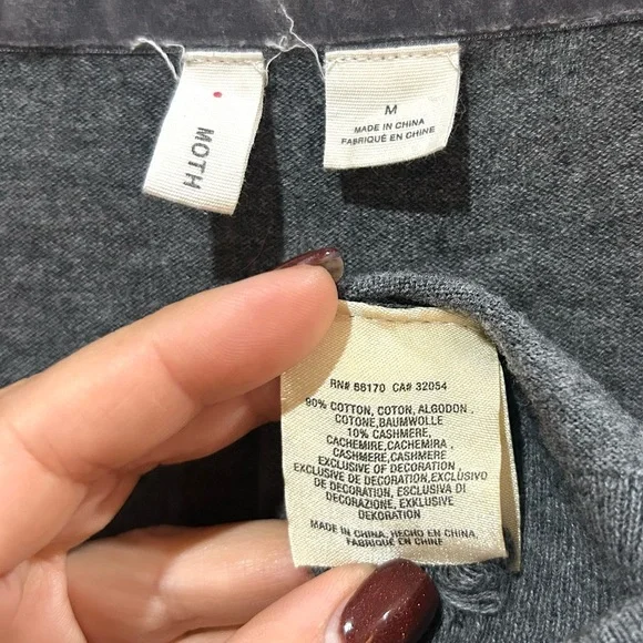 Anthropologie MOTH Gray Pom-Pom Cardigan Sweater Cotton Cashmere Blend Size M - Picture 10 of 11